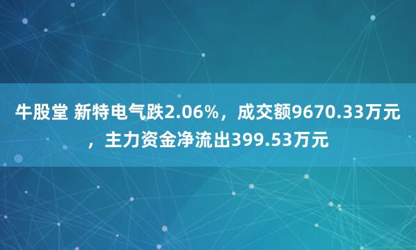 牛股堂 新特电气跌2.06%，成交额9670.33万元，主力资金净流出399.53万元